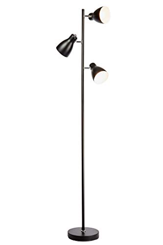 B.K.Licht lampadaire LED vintage, lampe à pied design rétro, 3 spots orientables, ampoules E27 LED ou halogène, hauteur 166,5 cm, métal noir blanc