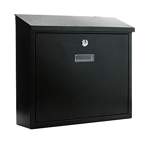 PrimeMatik - Boîte aux Lettres métallique coloré Noir pour Mur 350x90x320mm