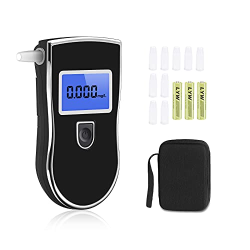 ASCOZY Alcootest Ethylotest Electronique, Portable Numérique avec Ecran LCD d'Affichage, Capteur à Semi-conducteur Testeur d'alcool Sensibilité avec 10 Embouchures et 3AAA Batterie