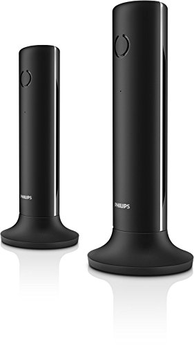 Philips Linea M3352B/FR Duo 2 teléfonos fijos inalámbricos verticales con contestador automático, altavoz, sonido HQ, compatible con todas las cajas FR, negro
