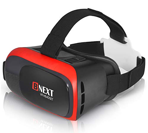 Bnext Casque Réalité Virtuelle, Casque VR Compatible avec iPhone & Android – Lancez Les Meilleures Applications/Jeux et Regardez Vos vidéos 3D & 360 avec Un Casque Doux, Confortable et réglable (Red)