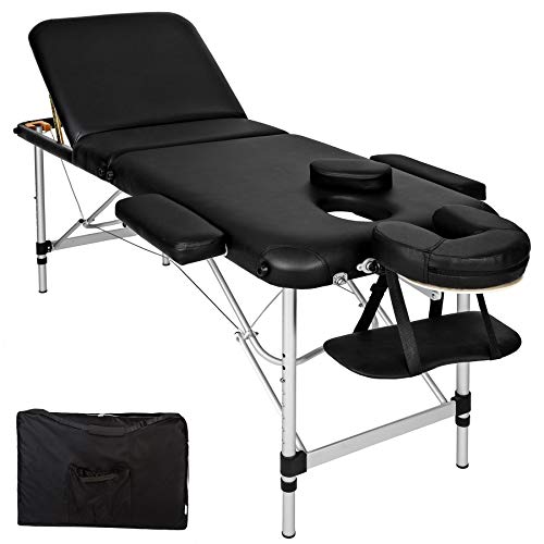 TecTake Table de Massage Pliante Aluminium Cosmetique Lit de Massage Portable + Housse de Transport - diverses couleurs au choix - (Noir)