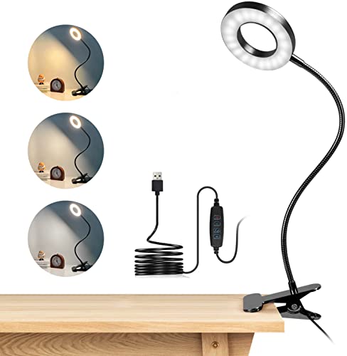Lampe de Bureau à Pince 48 LED Flexible à 360°Lampe Lecture Clipsable 3 Modes d’Éclairage &10 Niveaux de Luminosité Lampe Bureau Led USB pour Étude et Travail, Noir [Classe énergétique A++]