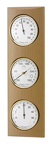TFA Dostmann Station météo analogique, en bois massif, avec baromètre, thermomètre, hygromètre, pour le contrôle de la température ambiante