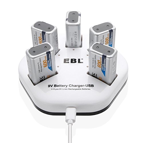 Baterías recargables EBL 5pcs 9V con cargador de batería...