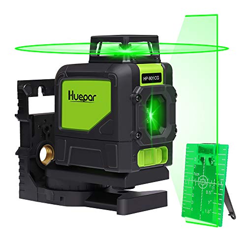Huepar 901CG 1 x 360 Nivel láser de línea cruzada verde, línea láser autonivelante conmutable Línea horizontal de 360 ​​​​grados con modo de pulso al aire libre, distancia de trabajo de 25 m, montaje magnético incluido