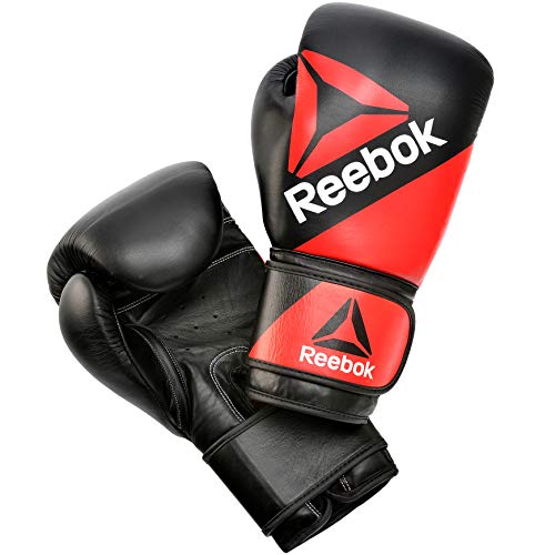 Reebok Gants de Combat en Cuir Gants d'entraînement de boxe Rouge/Noir 12oz