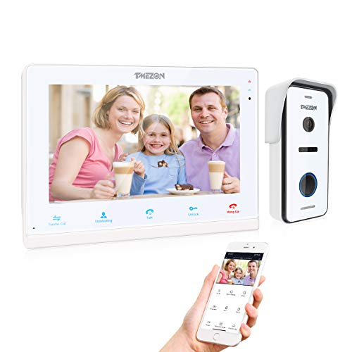 TMEZON Wifi IP Video Doorphone Video Door Phone, Monitor de pantalla táctil de 10 pulgadas con cámara con cable 720P Timbre Visión nocturna, Hablar / Grabar, Desbloqueo remoto, APLICACIÓN TuyaSmart