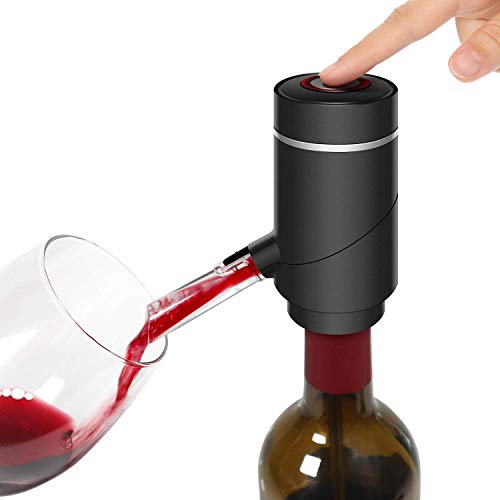 Aérateur de vin électrique avec bec verseur, décanteur automatique à une touche et distributeur de vin pour vin rouge et blanc rechargeable par USB Noir