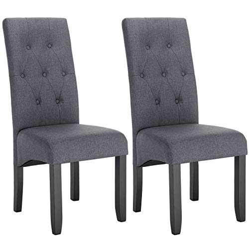 WOLTU Juego de 2 sillas de comedor tapizadas en lino, sillas de cocina, patas de madera maciza, gris oscuro BH106dgr-2