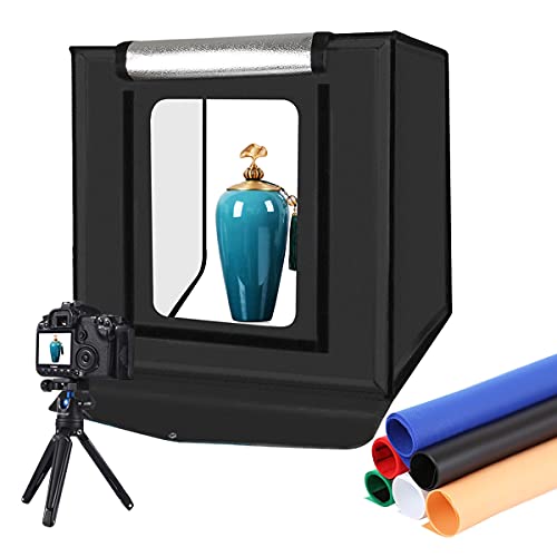 YOTTO Studio Photo 40x40x40cm/16” Portable Tente Pliable Light Box Cube avec 2X 32 LED lumière et Sac de Transport, Boîte de Lumiere avec 6 Couleurs de Fonds (Blanc, Noir, Orange, Rouge, Vert, Bleu)