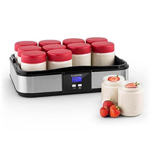 Klarstein Gaia yaourtière électrique 12 pots (préparation de yaourts maison, fromage frais, couvercle hermétique, jusqu'à 2,5L, cadre en inox, écran LCD) - noir