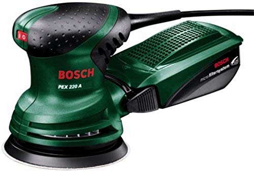 Lijadora excéntrica Bosch - PEX 220 A (Entregada con 1 hoja de lija K 80 Ø 125 mm, caja de microfiltro, tasa de oscilación 4.000 - 24.000 rpm)