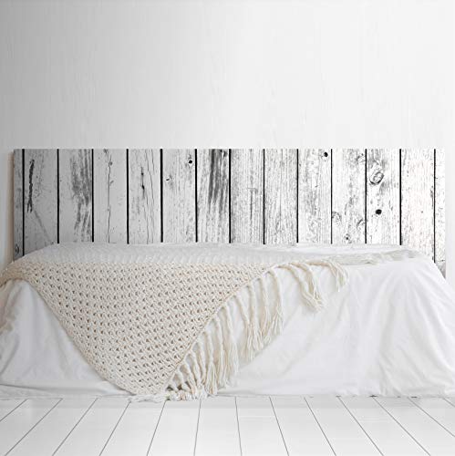 Tête de lit en PVC Décorative et économique Impression Texture Bois avec Planches vieillies Verticales Blanc et Noir (150 x 60 cm)