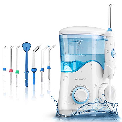 YOUNGDO Dental Jet Water Flosser 600ML, irrigador bucal profesional 10 niveles de presión de agua, escalador limpieza dental familiar para el cuidado de la higiene dental