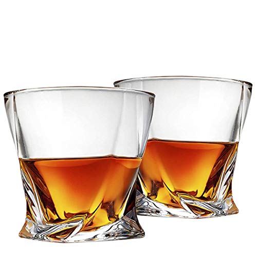 Vasos de whisky Cooko Twist, vasos de cóctel ultra claros, aptos para lavavajillas, accesorios de vino para whisky, cóctel, bourbon, jugo, juego de 2 (300 ml/10,6 oz)