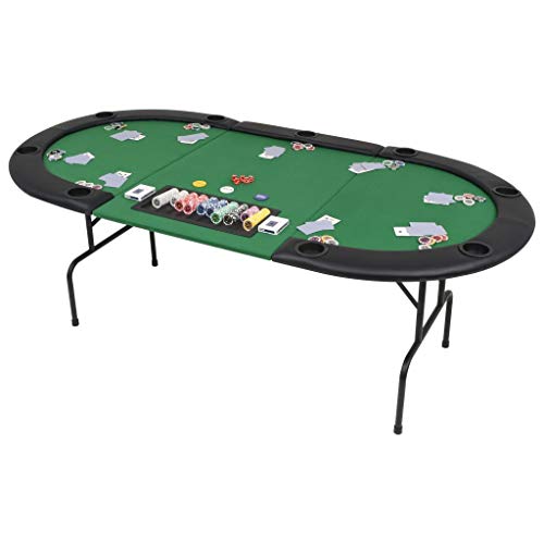Festnight Mesa de Poker Plegable Verde y Negra para 9 Jugadores Ovalada