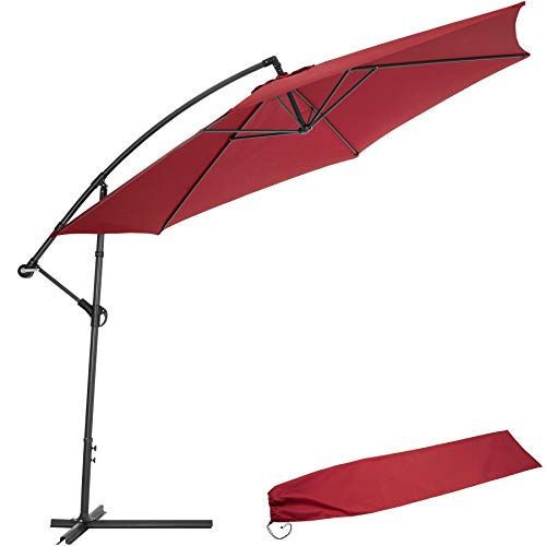 Parasol voladizo TecTake Offset hexagonal + protección uv 3,50m + funda protectora - varios colores a elegir - (Rojo)