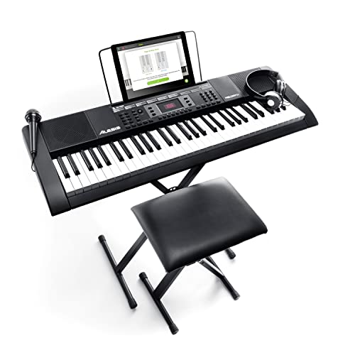 Alesis Melody 61 - Piano digital portátil de 61 teclas con altavoces integrados, auriculares, micrófono, soporte para piano, atril y taburete