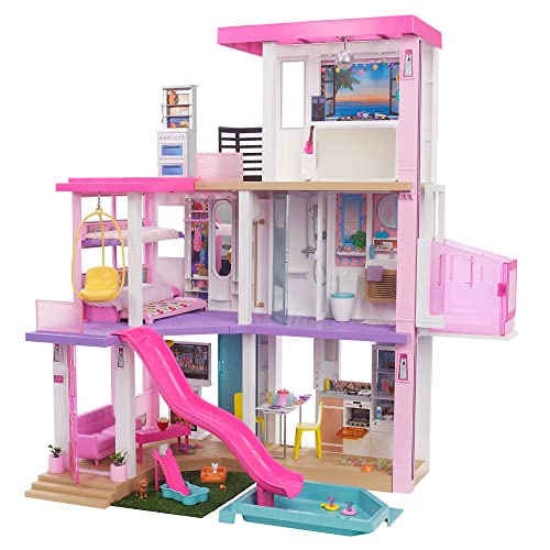 Barbie Furniture Dreamhouse, Dream House para muñecas en 3 niveles, 109 cm de alto, luces y sonidos, más de 75 accesorios, juguete infantil, GRG93
