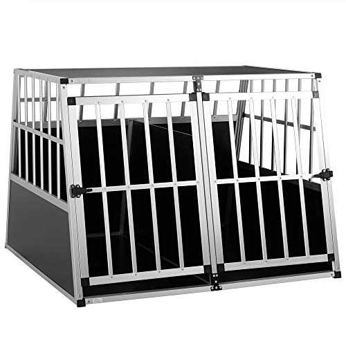 Jaula de transporte de tamaño XXL para mascotas Aluminio MDF 2 puertas Caja de plata negra Caja para roedores para perros y gatos Caja de transporte para automóviles