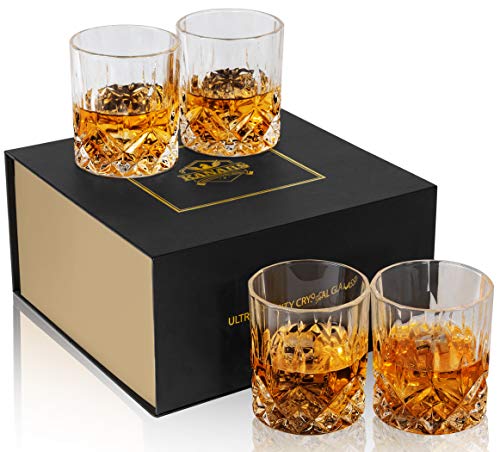 KANARS 4 Pièces Verres à Whisky, Verre a Whiskey en Cristal, Belle Boîte Cadeau, 300ml