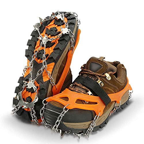 para escalada color naranja para zapatos senderismo invierno y exterior montañismo Karanice Crampones para botas de montaña con 19 dientes de acero inoxidable 