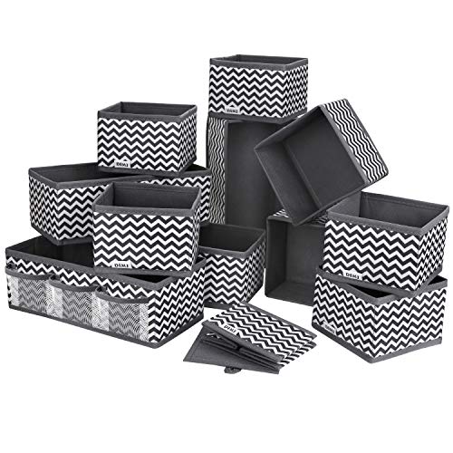 DIMJ 12 cajas de almacenamiento no tejidas, cajones de almacenamiento plegables y transpirables, organizador de cajones ideal para sujetadores, calcetines, ropa interior, corbatas (gris)