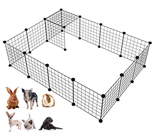 LANGXUN Organizador de cubos de almacenamiento de alambre de metal |  Valla de alambre de metal móvil para mascotas (negro, 16 paneles)