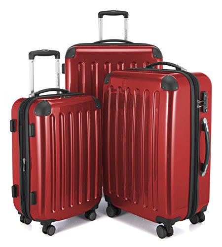 HAUPTSTADTKOFFER - Alex - Set de 3 piezas (55 cm, 65 cm, 75 cm), Maletas rígidas extensibles, Trolleys, TSA, 4 rudeas, Rojo