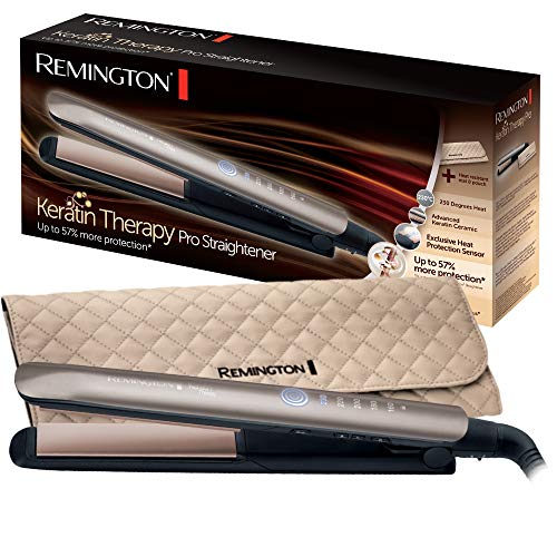 Alisador de cabello Remington, alisador, placas de cerámica avanzadas, calentamiento rápido, alisado profesional, 5 temperaturas - S8590 Terapia de queratina