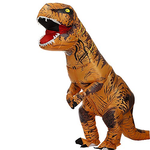 Zi Xi & Zi Qi T-Rex Inflatable Dinosaur Mascot Party Costume Fancy Dress Cosplay Outfit Adult 2.2M (Classic Brown)