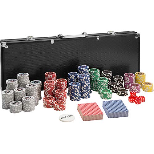 TecTake 402560 Mallette de Poker avec Laser Jetons, 500 Pièces, Coffret de Poker en Aluminium | INCL. 5 Dés + 2 Jeux de Cartes + 1 Bouton Dealer, Noir
