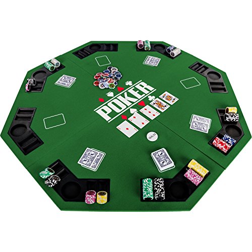 Tablero de póquer Fullhouse plegable Maxstore para hasta 8 jugadores de póquer octogonal, Dimensiones: 120 x 120 cm, tablero de MDF, 8 portavasos, 8 fichas medianas, verde