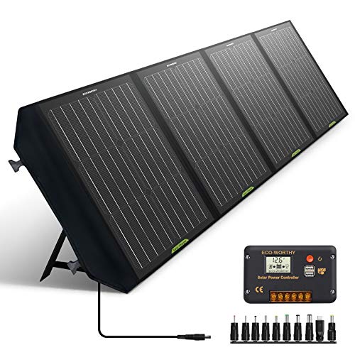 Panel solar plegable ECO-WORTHY de 120 W para generador portátil y batería SLA/AGM/de litio, estación de carga rápida para vehículos recreativos, controlador de 20 A con 2 puertos USB