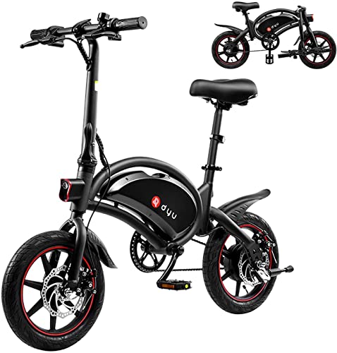 DYU Vélo Électrique Pliable,14 Pouces Vélo Électrique Portable,Smart E-Bike avec 3 Modes de Conduite, Pédalage Assisté, Hauteur Réglable, Portable Compact, Adulte Unisexe (Noir, D3F-10AH)