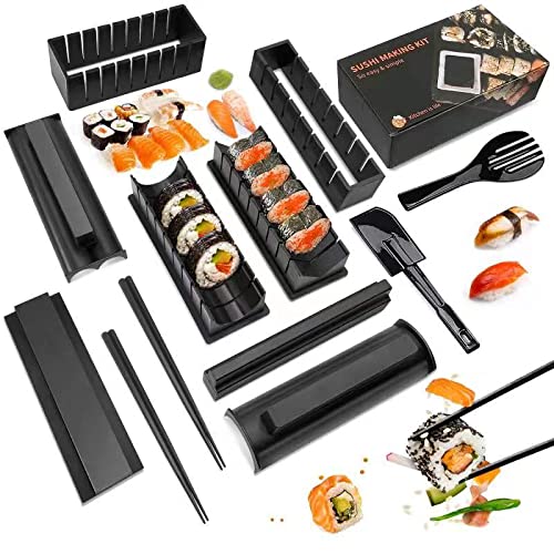 Mlryh Sushi Maker Kit 12 PCS Sushi Moldes Kit de preparación de sushi Set Kit de rollo de arroz Sushi Sushi Maker DIY Juego completo de cocina Adecuado para principiantes