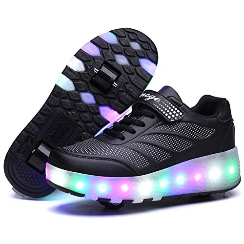 Super kids Unisex Enfants LED Chaussure avec roulettes 7 Coloris Clignotante Lumineux Chaussures de Skateboard Outdoor Gymnastique Patins à roulettes Fille Garçon Mode Baskets avec Roues