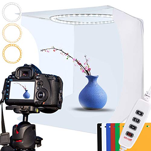 Softbox 30x30x30cm Photo Studio portátil, tienda de tiro plegable con LED regulable blanco/suave/luz cálida y fondos de 6 colores