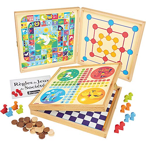 Jeujura - 8119 - Juegos de mesa - Caja de juegos clásicos - 50 reglas - Peones de madera